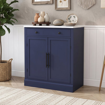 Modern Freestanding Wooden Sideboard with Faux Marble Top, Adjustable Shelves and Drawer