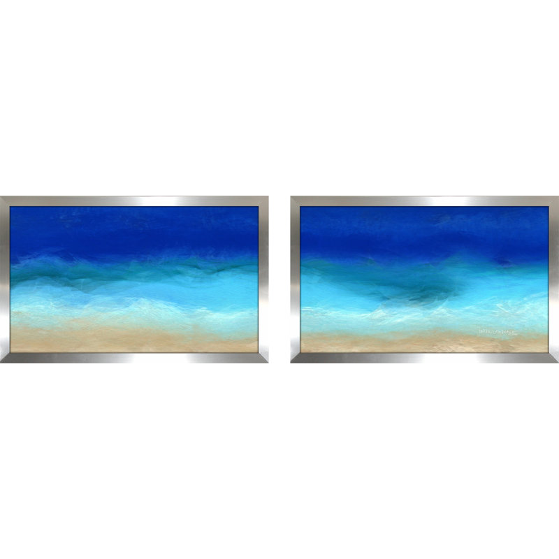 «Beach Scene 8 Aqua Beach Blues», ensemble de 2 reproductions d'art graphique sur acrylique encadrées