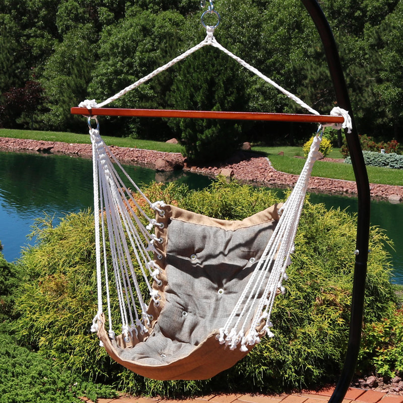 Victorian Tufted Polyester Hammock Hanging Chair with Cushion, Brown/Gray