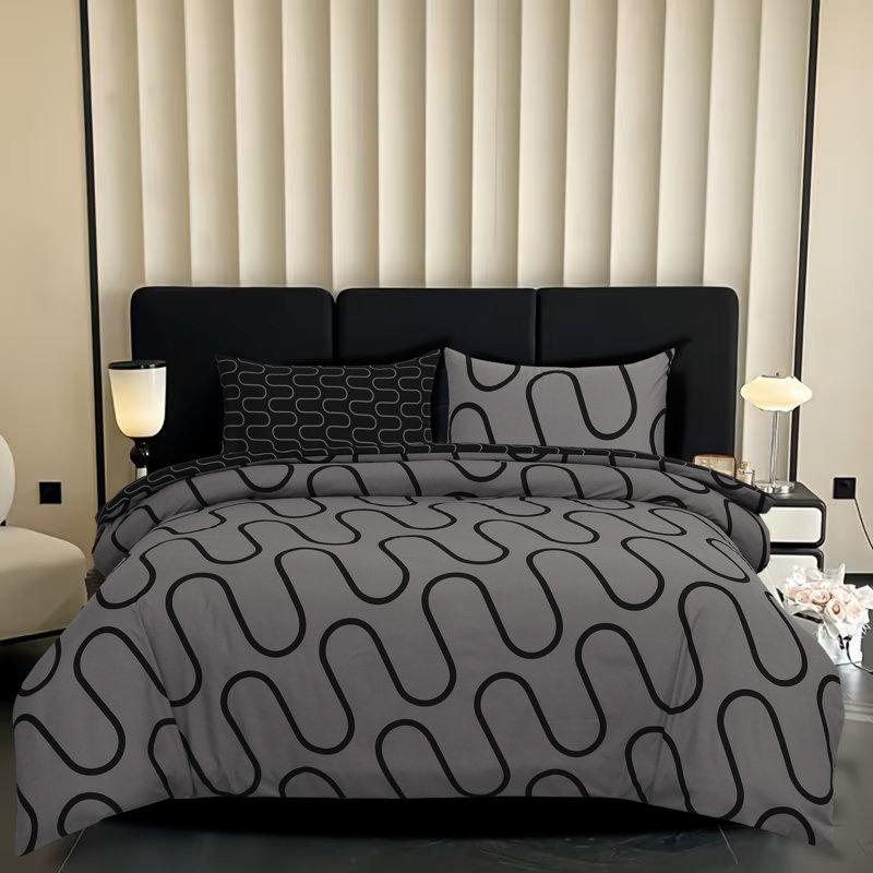 Aspire Homeware Modern Reversible Geometric Shapes Duvet Cover Set with Pillowcases for Trendy Bedroom Look