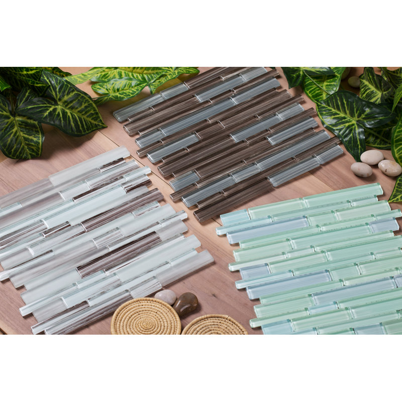 Mahi Random Sized Glass Linear Mosaic Wall & Floor Tile, Brown/Light Gray