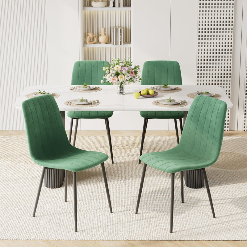 Marble texture 70.9 "Rectangular Dining Table Set, Green, Black, 5