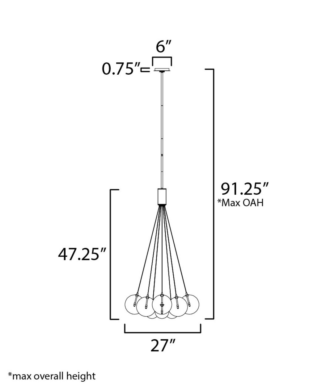 Alikee 12 Light Glass Steel Dimmable Pendant, Clear, Matte Black