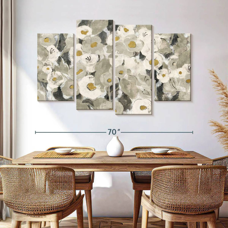Harnek fleurs veloutées neutres, H 42 po x l 68 po