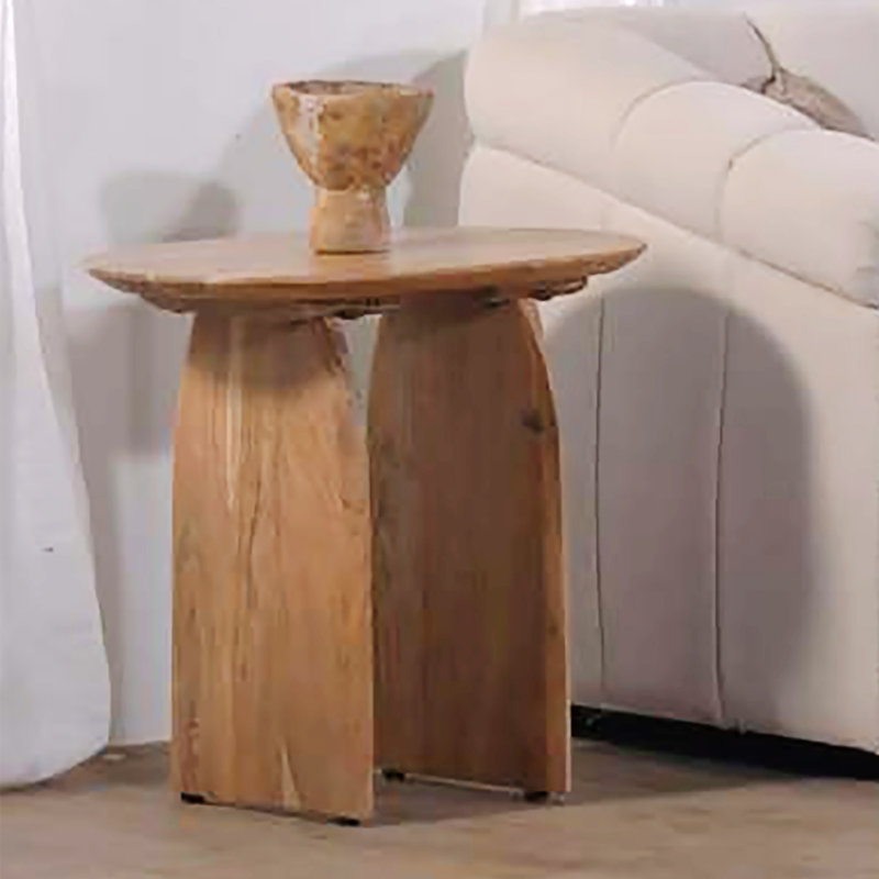 Charmante table d'appoint ovale en bois d'acacia avec base à double piédestal pour les maisons élégantes