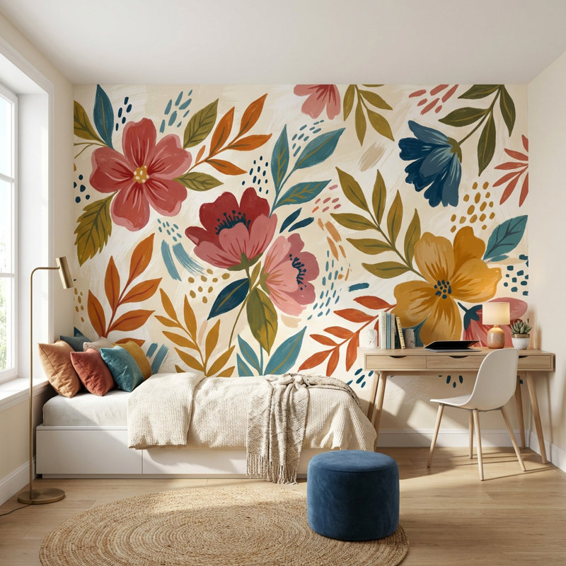 Papier peint floral abstrait mural, 100 po x 96 po, Non tissé non collé