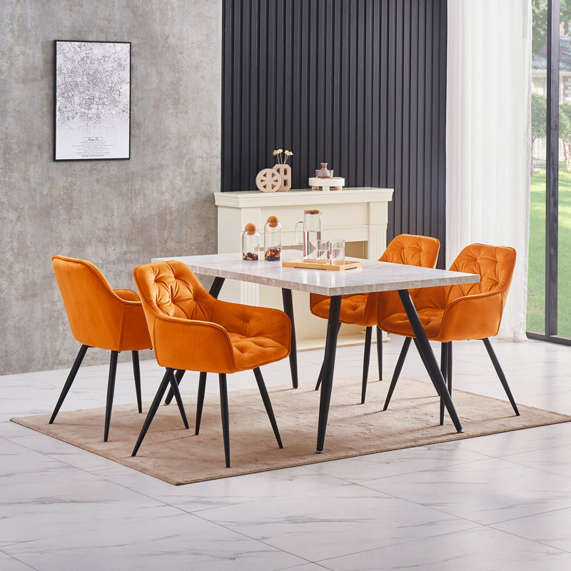 Velvet Tufted Upholstered Armchair Runge, Bright Orange