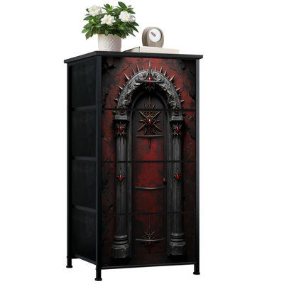Commode de style gothique pour la chambre à coucher avec 4 tiroirs de rangement Porte de commode rouge noire ornée de commodes rouges