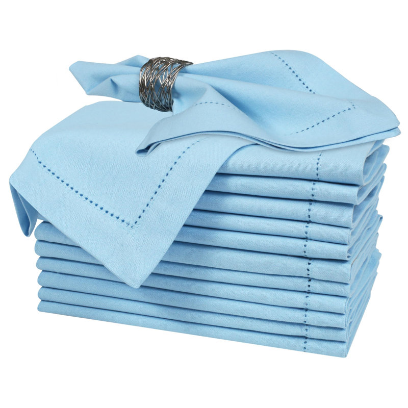 Serviettes de table bleues en tissu - 18 x 18 serviettes à aspect lin ajourées, Bleu clair, L 18 po x L 18 po
