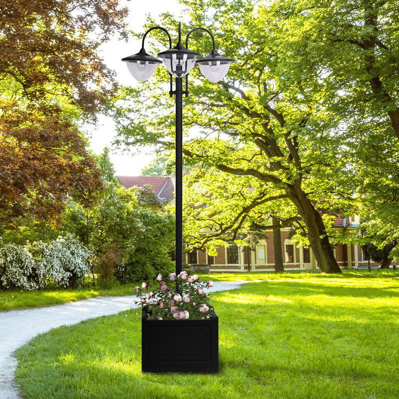 Lampadaire solaire à 3 têtes avec pot à fleurs 74,5 po Outsunny