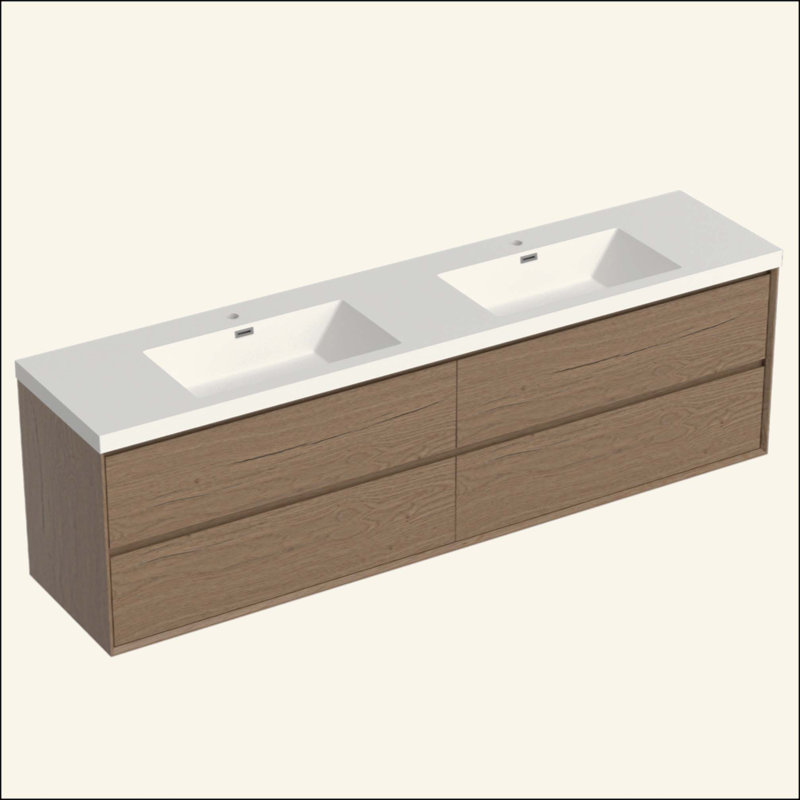 Lavabo en résine pour meuble-lavabo de salle de bain, avec deux lavabos rectangulaires encastrés, trou de robinet simple, comptoir de meuble-lavabo seulement