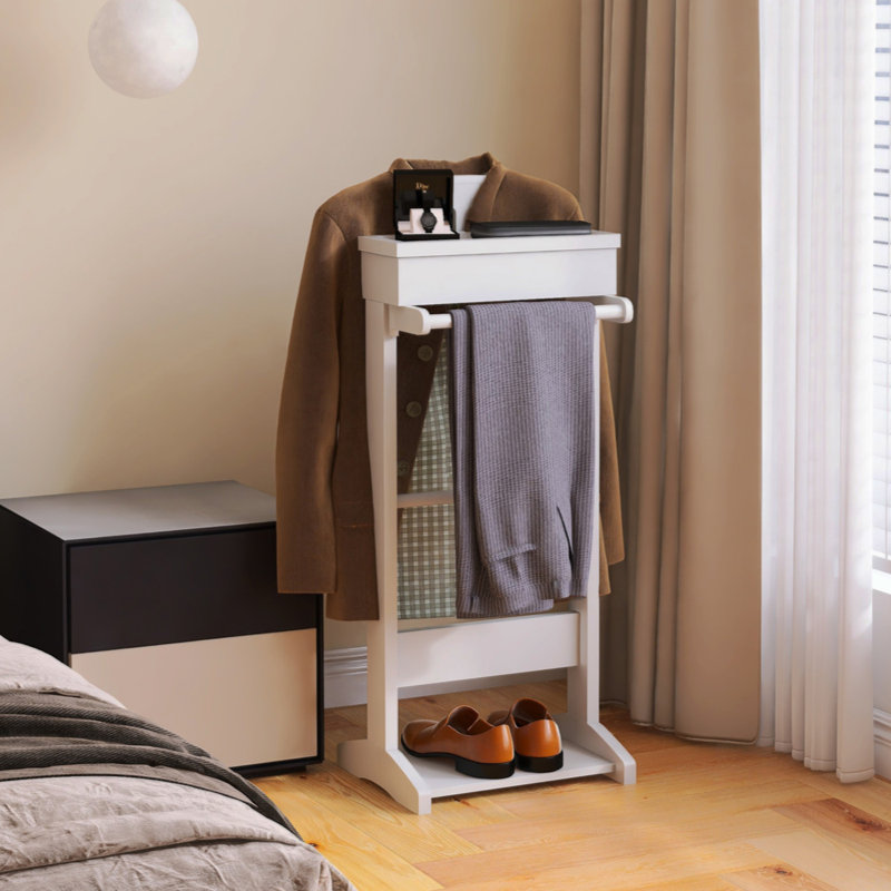 White MDF Freestanding Garment Rack with Storage Drawer
