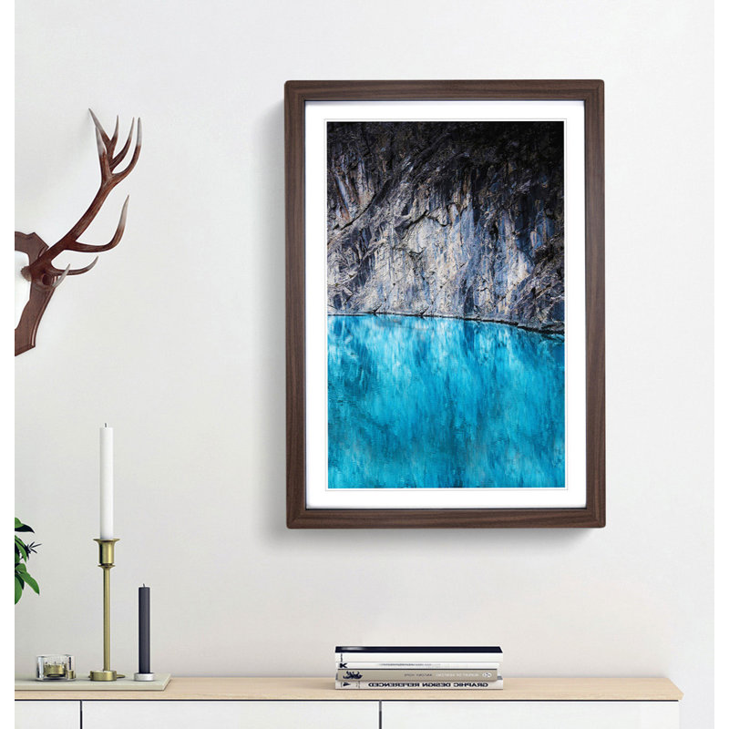 Water Meeting Rock - Framed Print, 48cm H x 36cm W x 2cm D, Walnut Framed