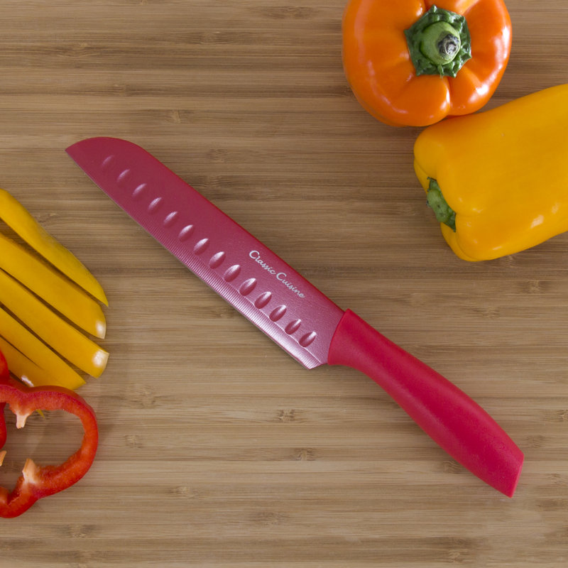 Knife Set - Colorful 14-Piece Stainless-Steel Cutting Knives with Sheaths Set - New Home Essentials by Classic Cuisine