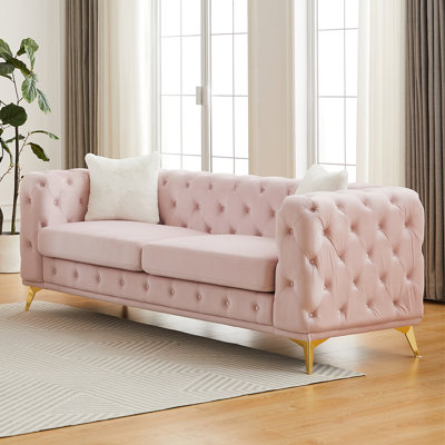 Compression Modern Sofas, 82.5 Inch Pink Velvet Chesterfield For Home