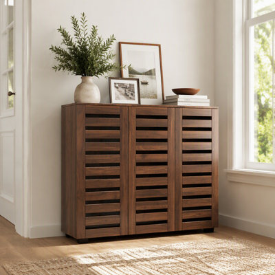 Meuble à chaussures à 5 niveaux avec étagères ajustables, tablette de rangement en bois avec portes persiennes pour entrée, couloir, chambre, garde-robe, salon