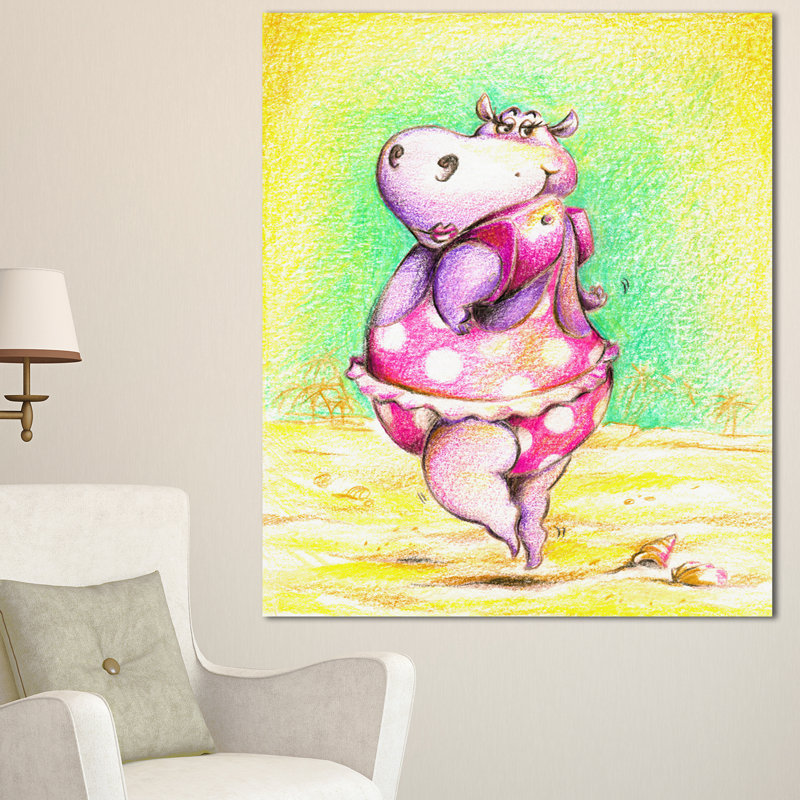 « jolie hippopotame va à la natation », reproduction d’art sur toile tendue, H 32 po x l 16 po x P 1 po