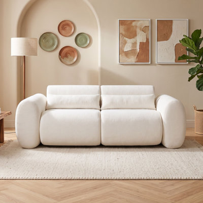 Curved Upholstered Sofa with High-Density Foam Cushions,  Loveseat with Round Arm for Living Room