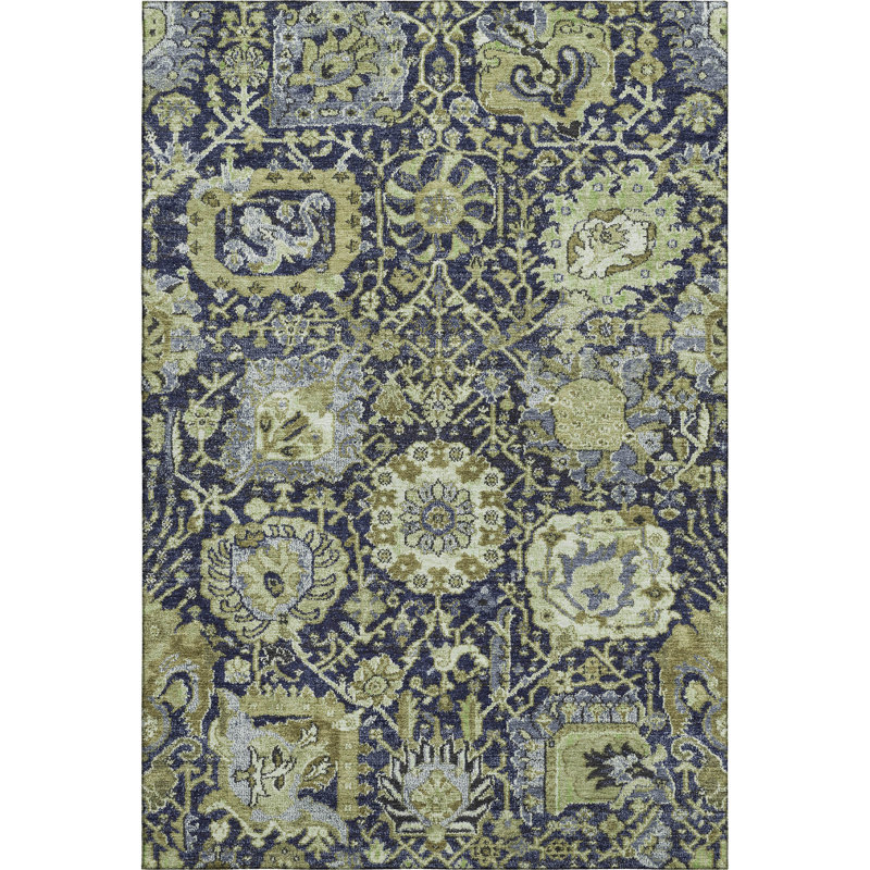 Premium Machine Washable Sykora AMF1320 Damask Rug, Rectangle 8' x 10'