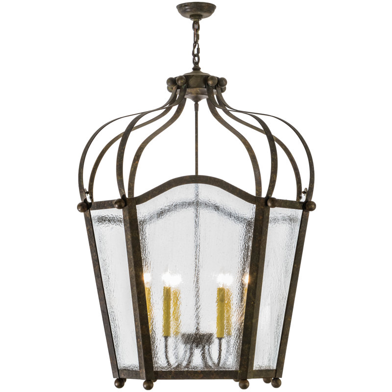 Citadel 46" Organic Rust Lantern Chandelier with Clear Seeded Glass