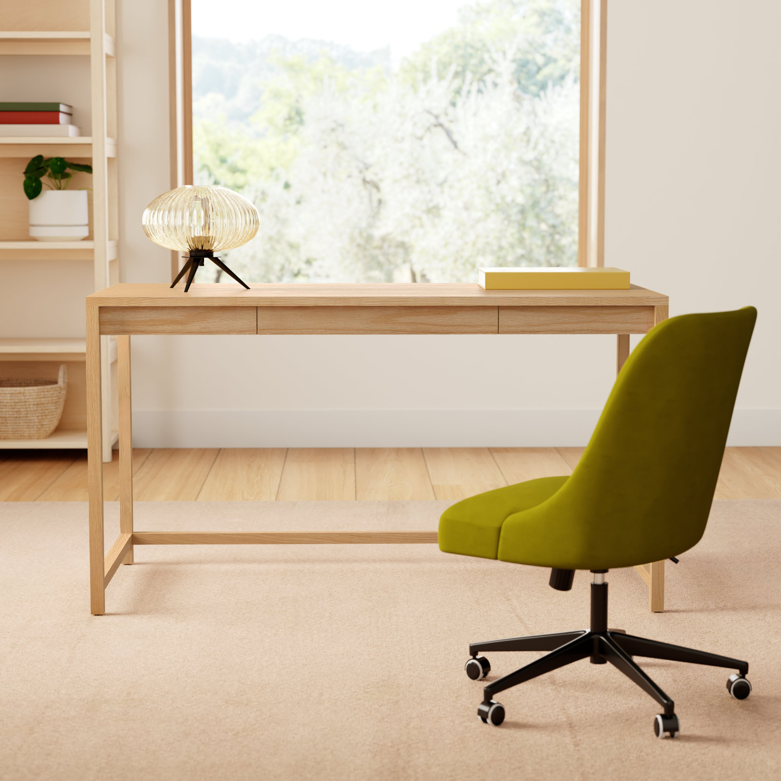 Open Plan Writing Desk, 30" H x 54" W x 25" D, White Oak