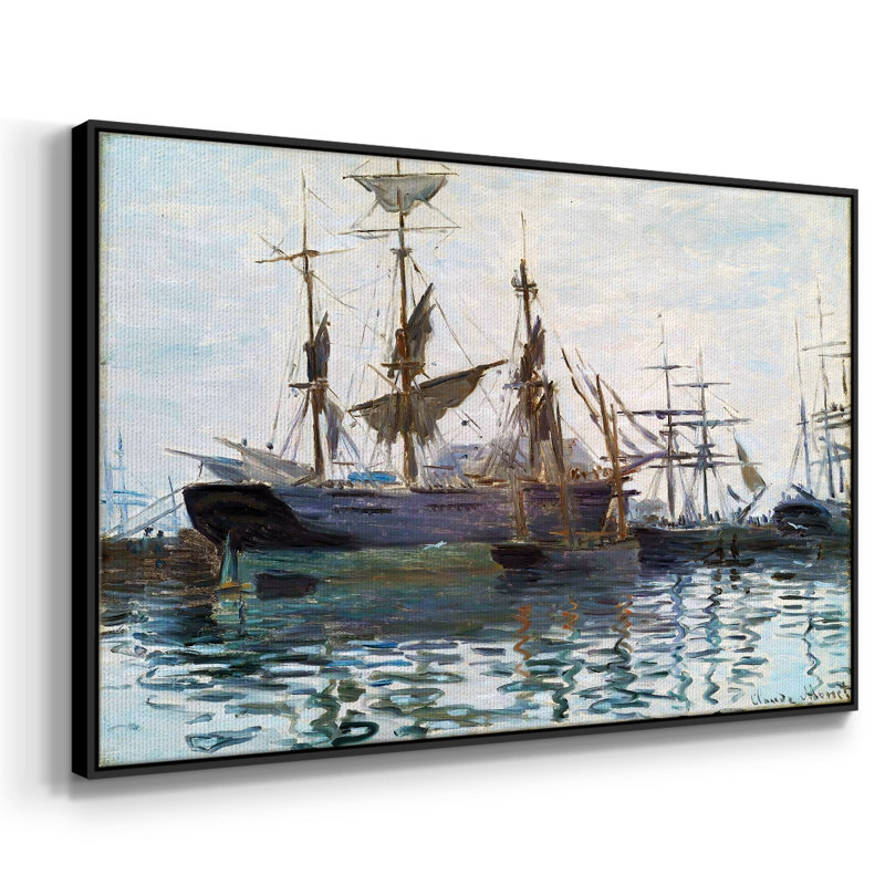 Ships In Harbor, 1873, reproduction d'art sur toile, Toile avec cadre en coin fermé BlackGold, H 25 po x l 37 po x P 2 po