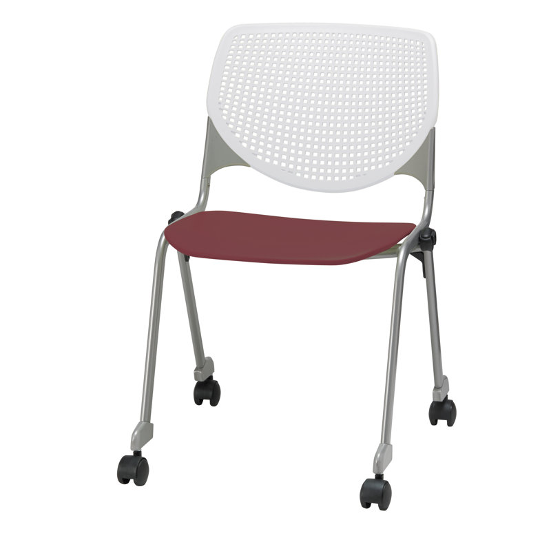 Chaise empilable en poly sans accoudoirs Kool, Avec des roulettes, Blanc / bourgogne