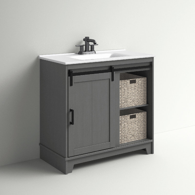 Braylen 35.88'' Single Bathroom Vanity with Ceramic Top, Antique Gray