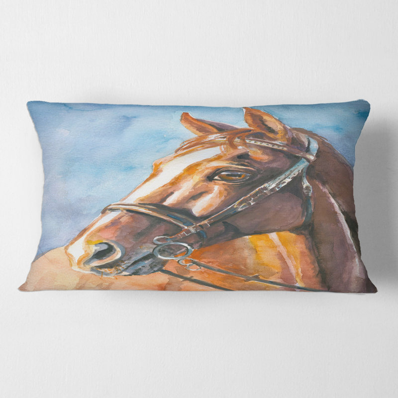 Rectangle, portrait d'un cheval brun - Coussin décoratif imprimé maison de campagne
