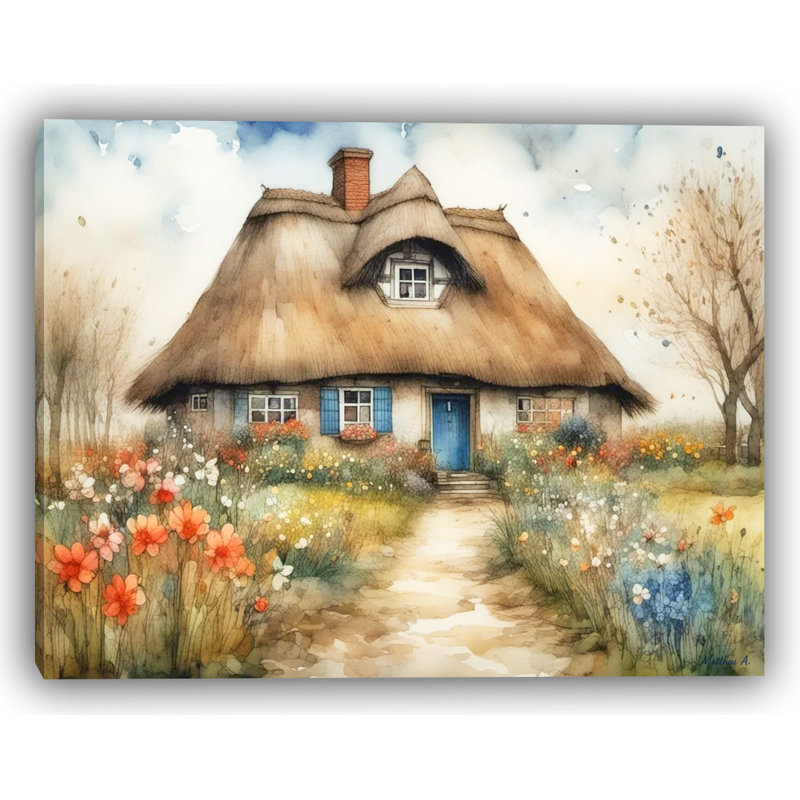 «Blossoms by the Blue Door», art mural sur toile tendue, H 24 po x l 30 po
