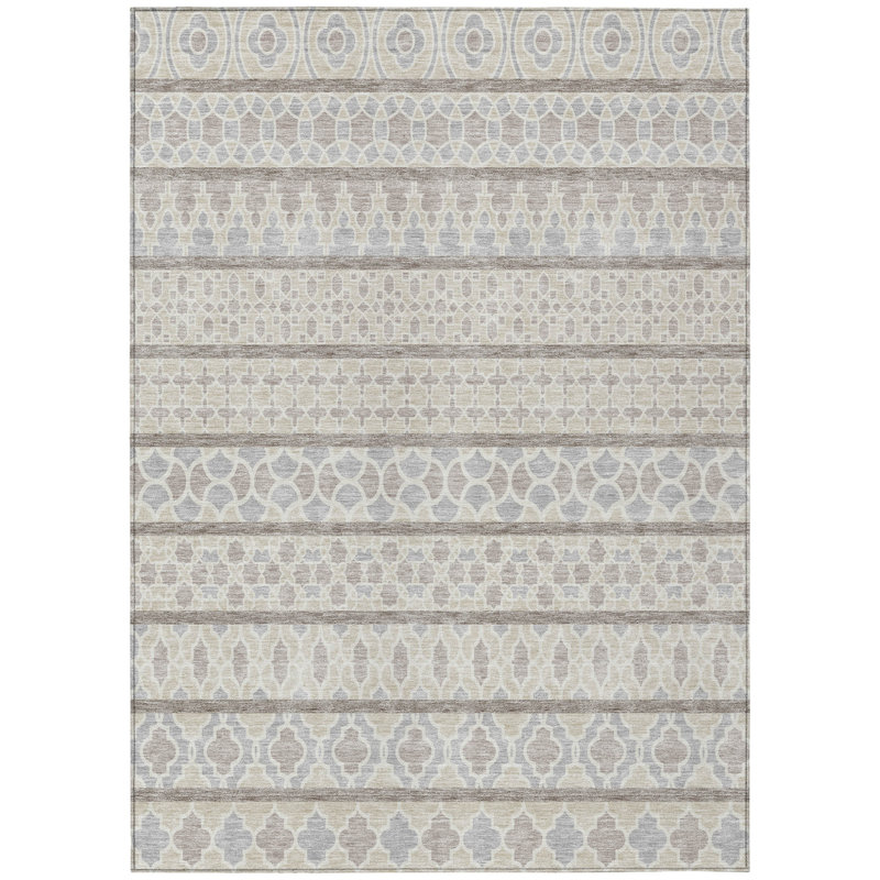 Tapis intérieur / extérieur lavable quadrilobe beige et taupe 3 pi x 5 pi
