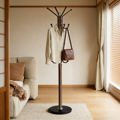 Portemanteau autoportant moderne avec base en marbre et structure en métal robuste, portemanteau à 11 crochets pour l'organisation du vestibule, de la chambre à coucher et du salon