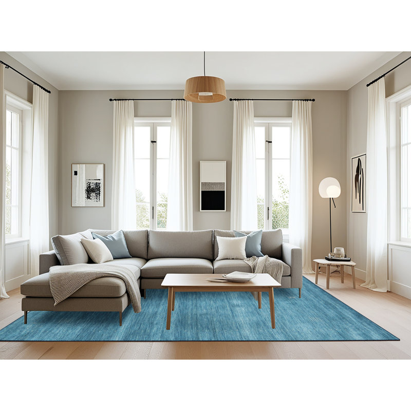Tapis de zone bleu contemporain, Rectangle 8 pi 0 po x 10 pi 0 po