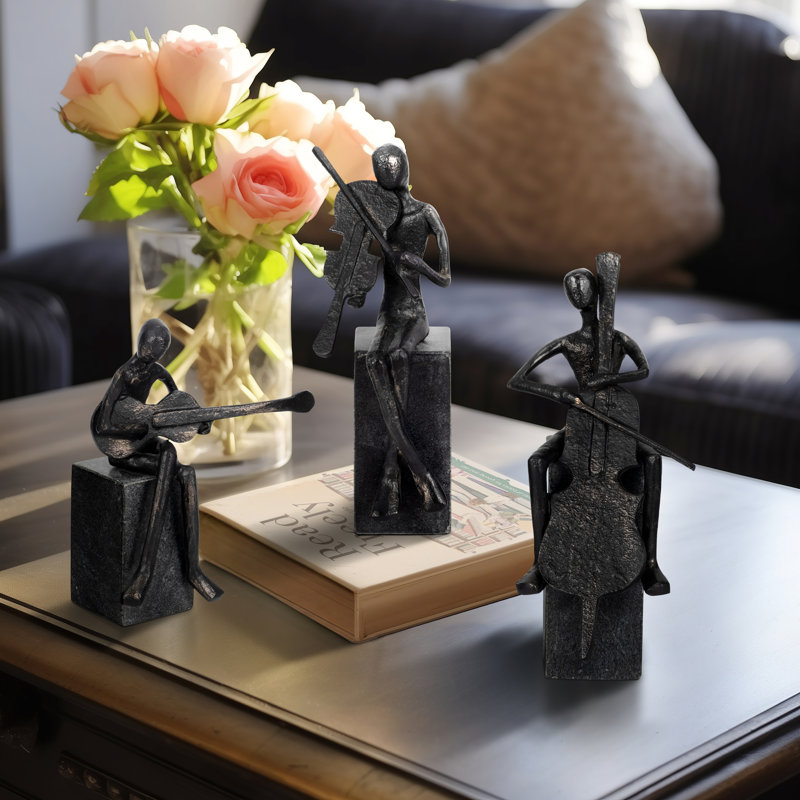 9 et 10 et 11 "Aston Musiciens, noir, sculptures élégantes, noir, ensemble de 3 - 5" x 6 "x 11"