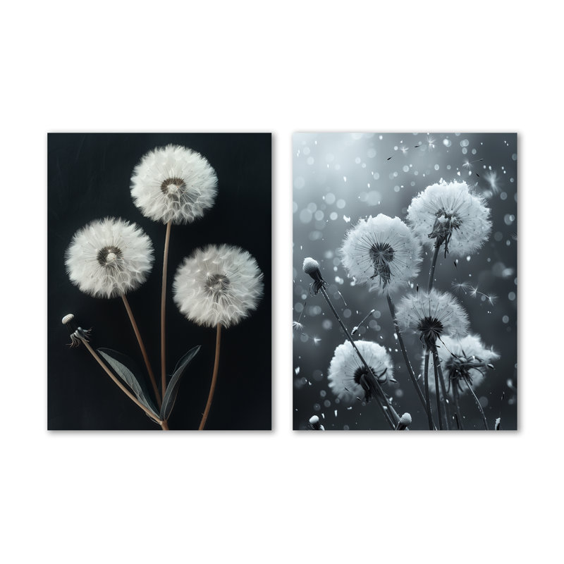 Elegant Dandelion Silhouette I - White Botanical, 32" H x 48" W