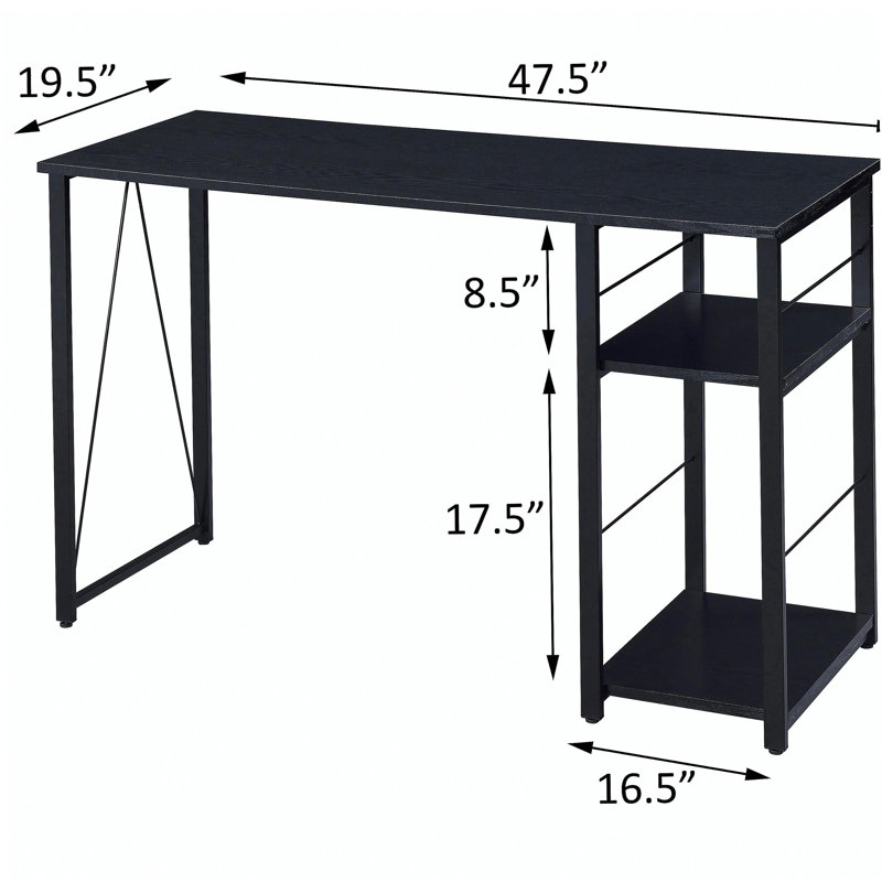 Black 2-layer rectangular writing desk