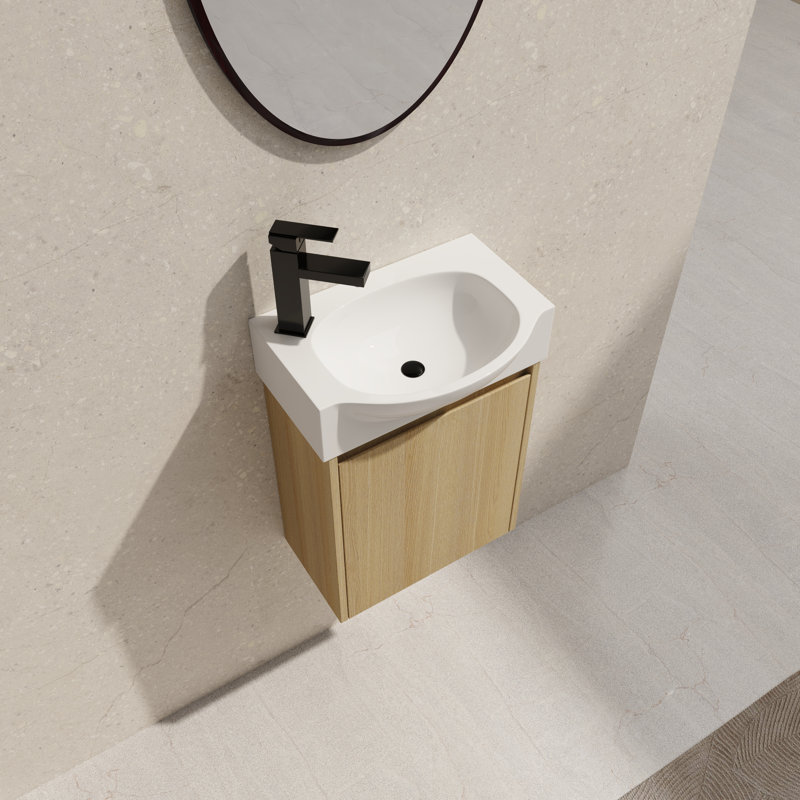 Hallberg 16'' Single Bathroom Vanity with Resin Top, Oka