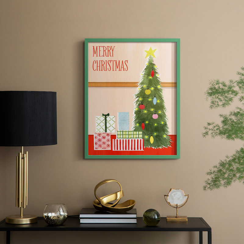 «Christmas Stockings Collection B», reproduction encadrée - bois massif, H 15 po x l 12 po, Vert