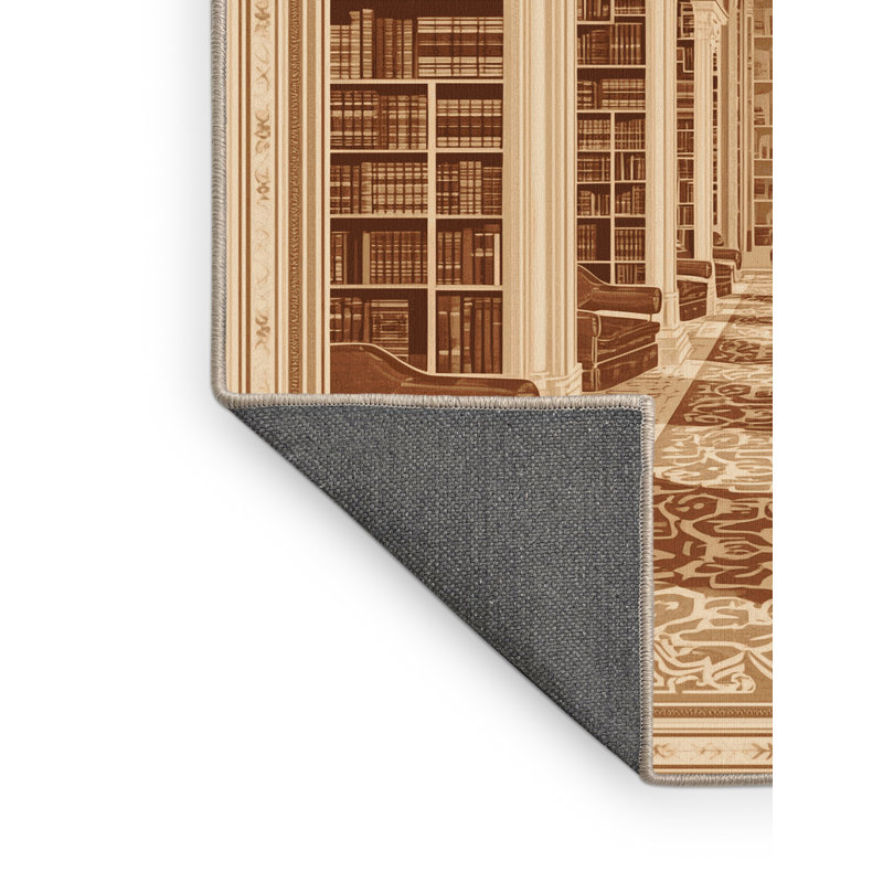 Tapis oriental brun doux et moelleux à motif de bibliothèque et intérieur beige, 8 x 12
