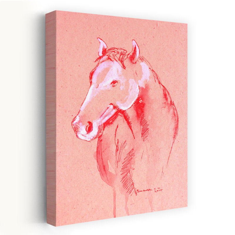 «Red Horse S croquis», art mural élégant et minimaliste moderne, 48" H x 32" W