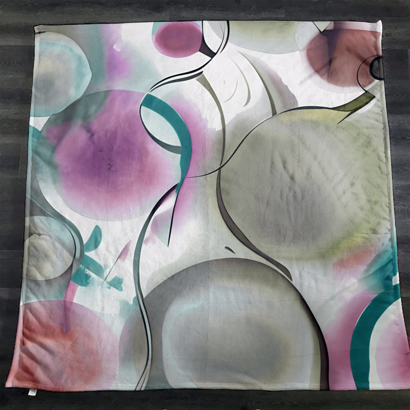 Throw Blanket, 68" W x 80" L, Abstract, Gray/Pink/Green/Blue