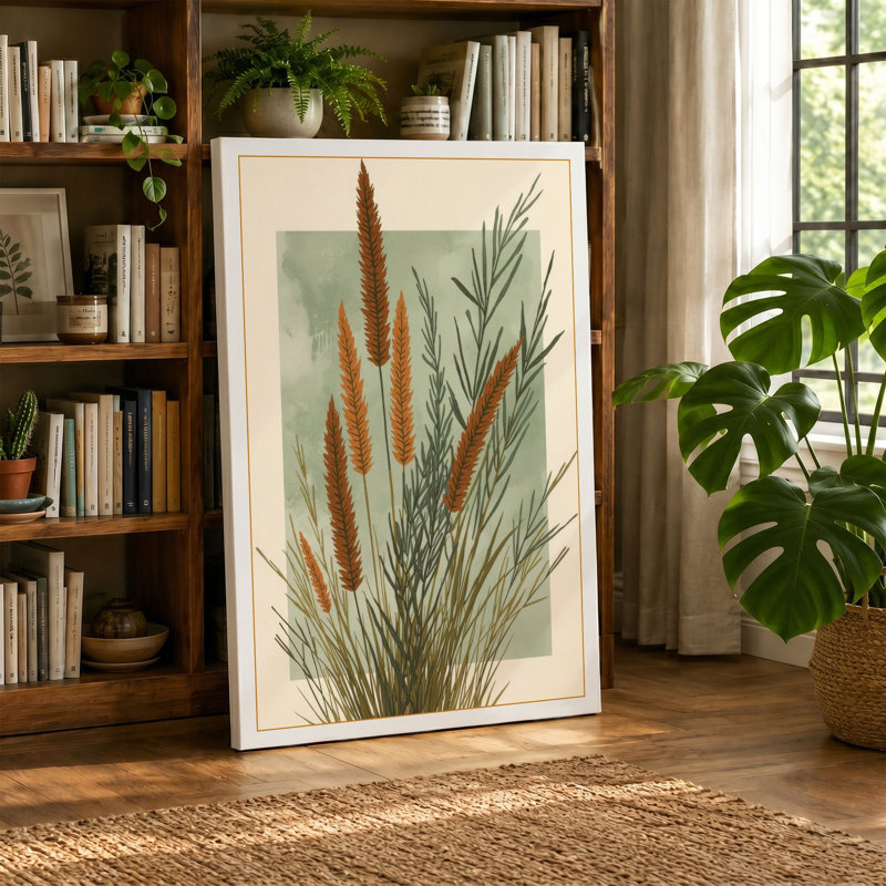 Sedge and Spikes Botanical - Wrapped Canvas, 30x20 - 76.2 x 50.8 cm, Ochre Border