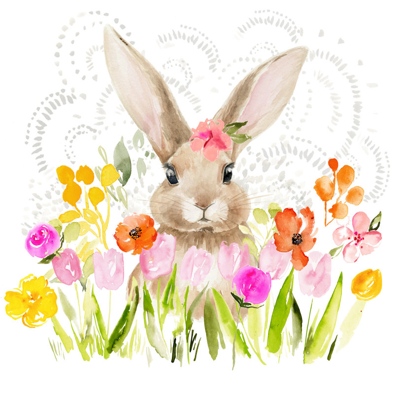 April Flowers And Bunny I by Jennifer Paxton Parker - Wrapped Canvas Painting, 30cm H x 30cm W