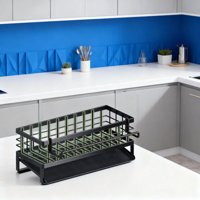 Self-Draining Kitchen Sink Organizer With Adjustable Dividers, Rustproof Non-Slip Sponge And Dish Cloth Holder For Countertop Organization