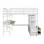 Lit mezzanine double avec bureau intégré avec deux tiroirs et tablettes et tiroirs de rangement, blanc