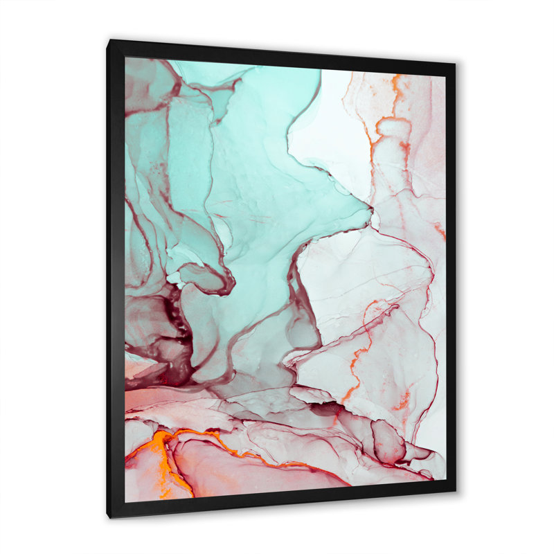 Marbre de luxe turquoise liquide Art II - œuvre d'art moderne sur toile, Toile avec cadre photo noir