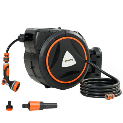 Outsunny Retractable Hose Reel Wall Mounted Auto Retraction 28+2m Orange