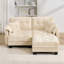 Canapé en L Chenille avec 4 coussins en forme de L, repose-pieds mobile et garniture capitonnée matelassée à conception ergonomique, canapé à assise profonde facile à assembler pour le bureau du salon, appartement, beige crème-133931564-133931567