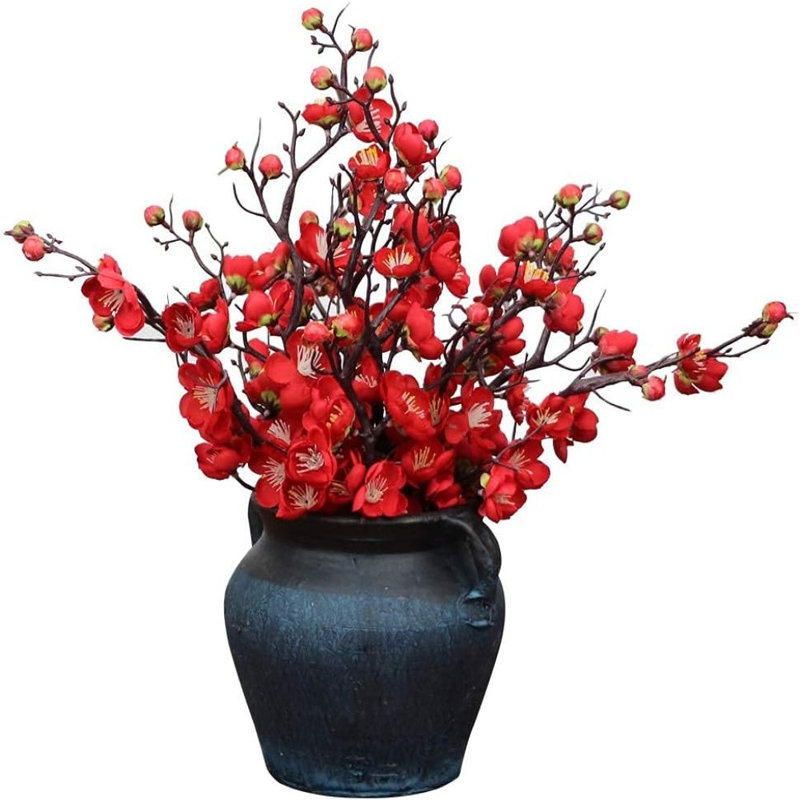 6 pièces de fleurs artificielles longues fleurs de prunier, Rouge