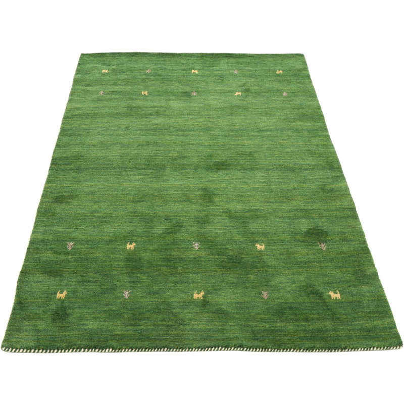 Handwoven Wool Gabbeh Uni Green Rug, Rectangle 300 x 400cm